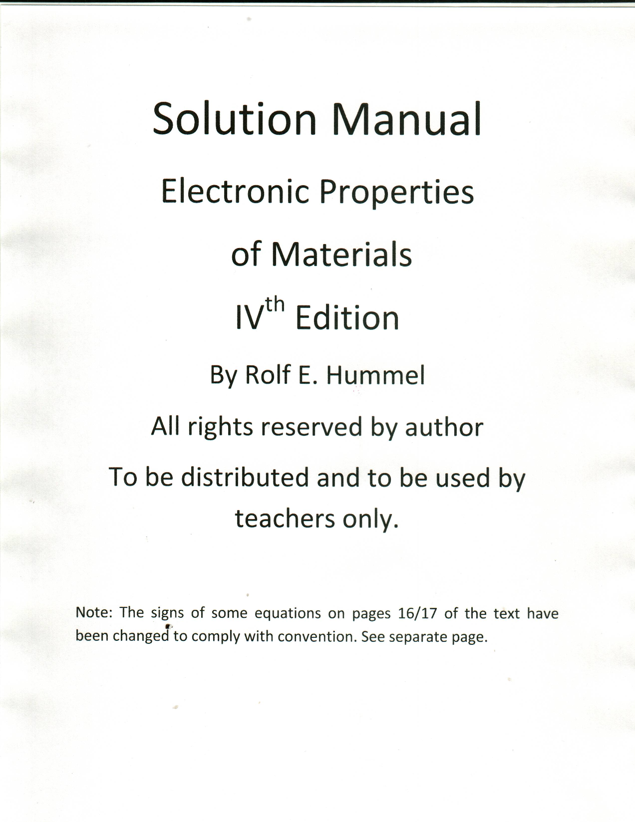 Download free solution manual of Electronic Properties of Materials 4th edition written by Hummel eBook in pdf format