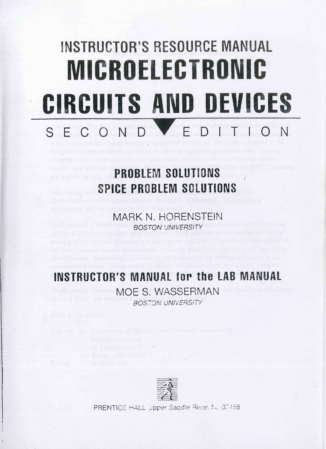 download free Microelectronic Circuits and Devices 2nd edition written by Horenstein Solution Manual eBook in pdf format