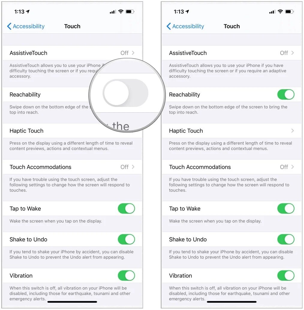 فعال کردن گزینه Reachability در آیفون