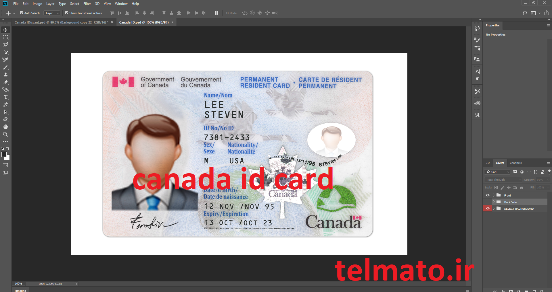 آیدی کارت کشور کانادا بصورت فایل لایه باز قابل ویرایش در فتو شاپ canada id card psd file